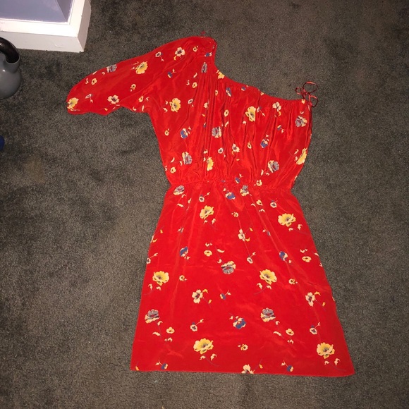 Rebecca Taylor Silk Red Poppy One Shoulder Dress 2 - Picture 6 of 10